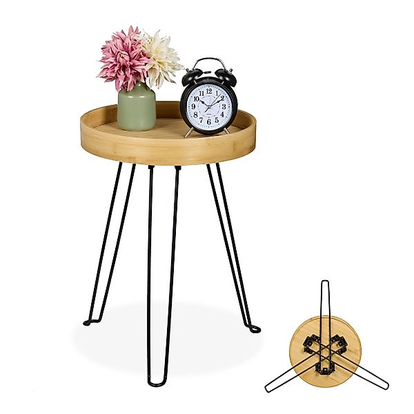relaxdays Beistelltisch Bambus & Metall günstig online kaufen