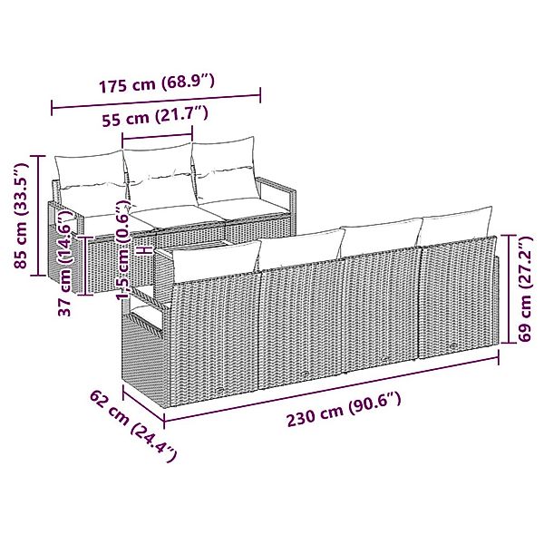 vidaXL Garten-Sofa-Set mit Kissen 8-Tlg Beige Poly Rattan 3347665 günstig online kaufen