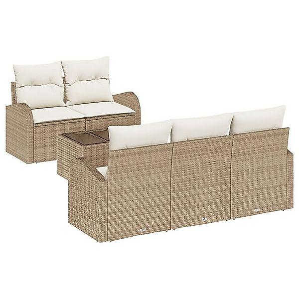 vidaXL Loungesofa 6-tlg. Garten-Sofagarnitur mit Kissen Beige Poly Rattan, günstig online kaufen