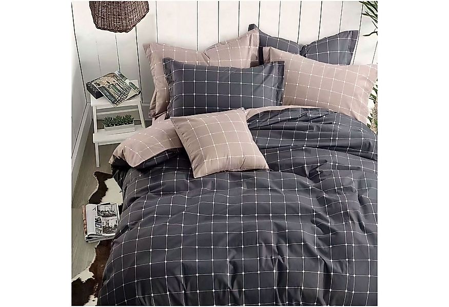 KEAYOO Bettwäsche Gitter Bettwäsche, 4 teilig, Baumwolle mit Reißverschluss günstig online kaufen