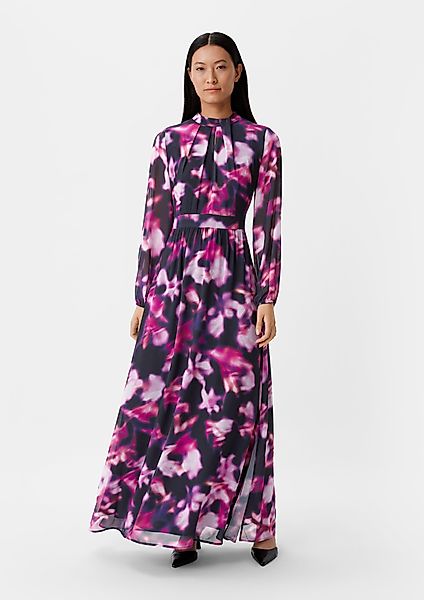 Comma Maxikleid Gemustertes Chiffonkleid mit Drapierung günstig online kaufen
