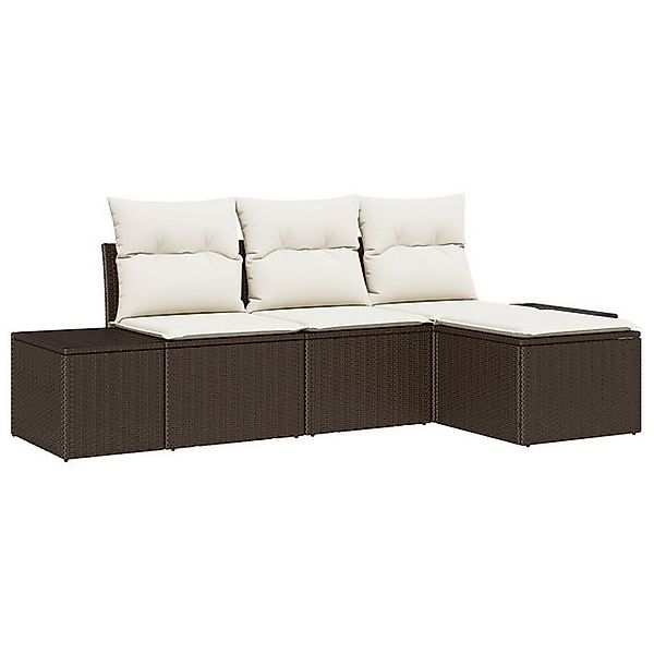 vidaXL Loungesofa 4-tlg. Garten-Sofagarnitur mit Kissen Braun Poly Rattan, günstig online kaufen