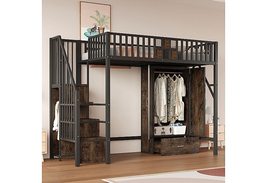 KLAM HOME Hochbett Hochbett mit integriertem Kleiderschrank und Aufbewahrun günstig online kaufen