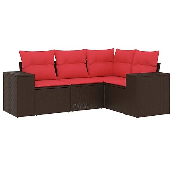 vidaXL 4-Tlg Gartensofa-Set mit Kissen Braun Polyrattan 3222513 günstig online kaufen