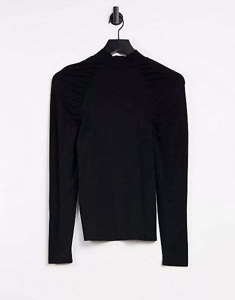 Object – Jersey-Oberteil in Schwarz mit Rollkragen und Schulterdetail günstig online kaufen