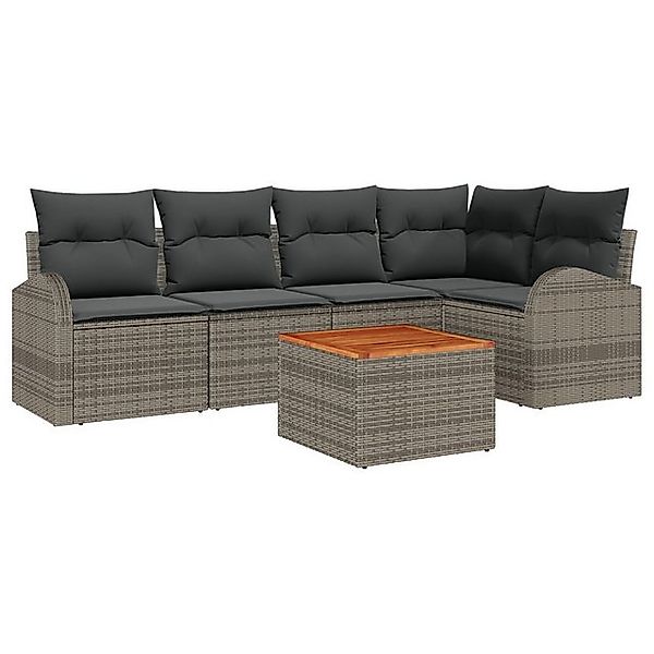 vidaXL Loungesofa 6-teiliges Garten Sofa Set mit Kissen Grau Poly Rattan, 6 günstig online kaufen