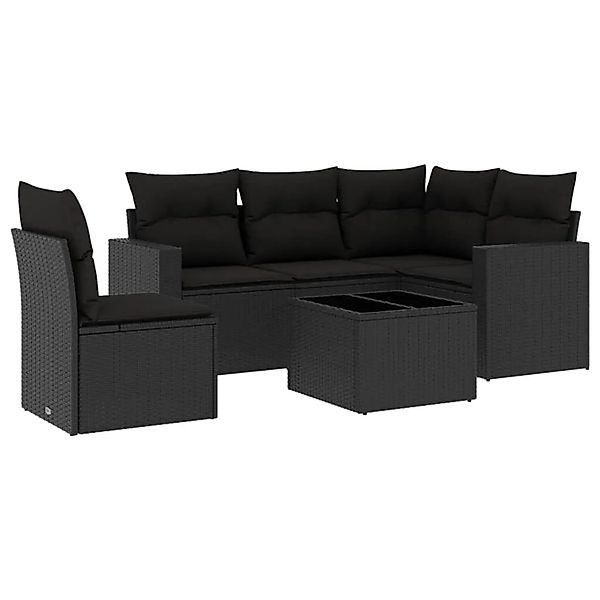 vidaXL 6-Tlg Garten-Sofagarnitur mit Kissen Schwarz Poly Rattan 3251312 günstig online kaufen