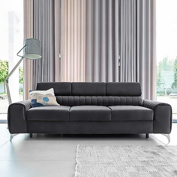 Schlafsofa Couch in Dunkelgrau aus Velours günstig online kaufen