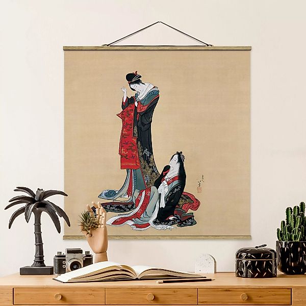 Stoffbild Kunstdruck mit Posterleisten - Quadrat Katsushika Hokusai - Zwei günstig online kaufen