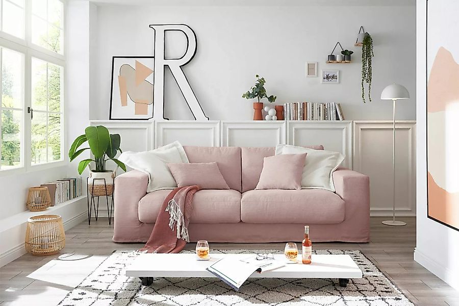 KAWOLA Sofa ROMA Feincord rosa günstig online kaufen