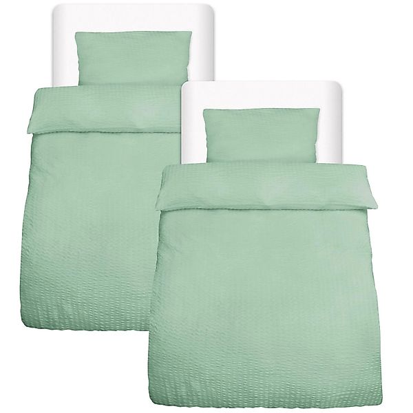 Beautissu Meline Bettbezug 155x220cm + Kissenbezug 40x80cm Salbei Seersucke günstig online kaufen