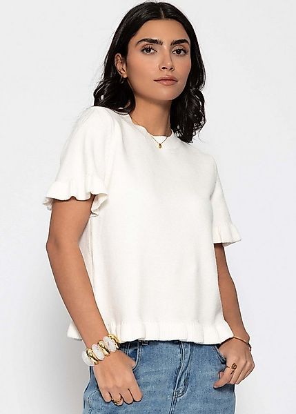 SASSYCLASSY Strickpullover Kurzarm-Pullover mit Volants für Damen Verspielt günstig online kaufen