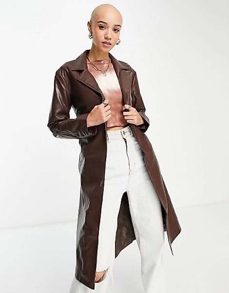 Glamorous – Longline-Jacke aus PU in Braun günstig online kaufen
