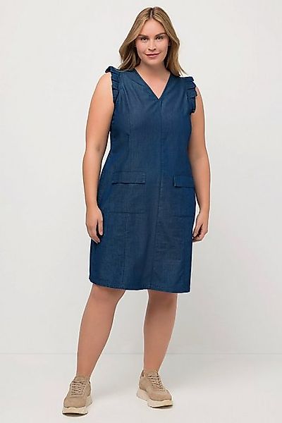 Ulla Popken Midikleid Kleid Jeansoptik A-Linie V-Ausschnitt Flügelärmel günstig online kaufen