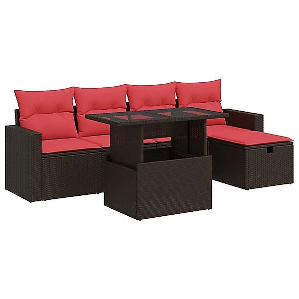 vidaXL 6-Tlg Garten-Sofagarnitur mit Kissen Braun Poly Rattan 3327814 günstig online kaufen