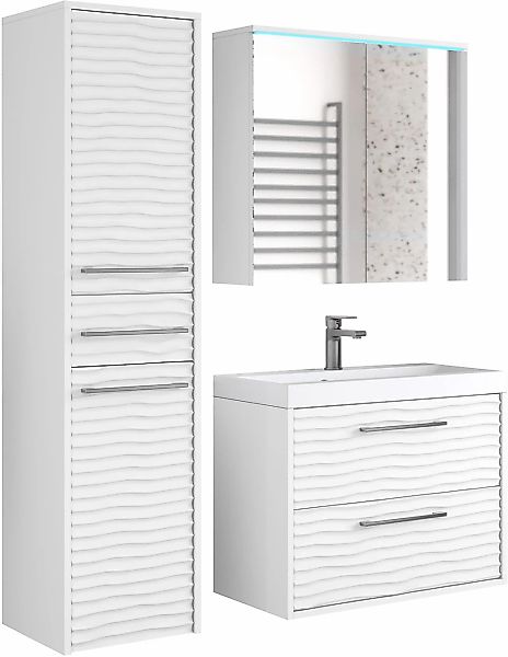 welltime Badmöbel-Set "Canada - Fronten mit Wellenstruktur" Komplett-Set, F günstig online kaufen