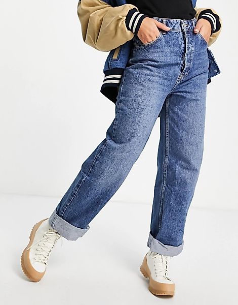 Topshop – One – Mom-Jeans in Oversize-Passform und Mittelblau günstig online kaufen