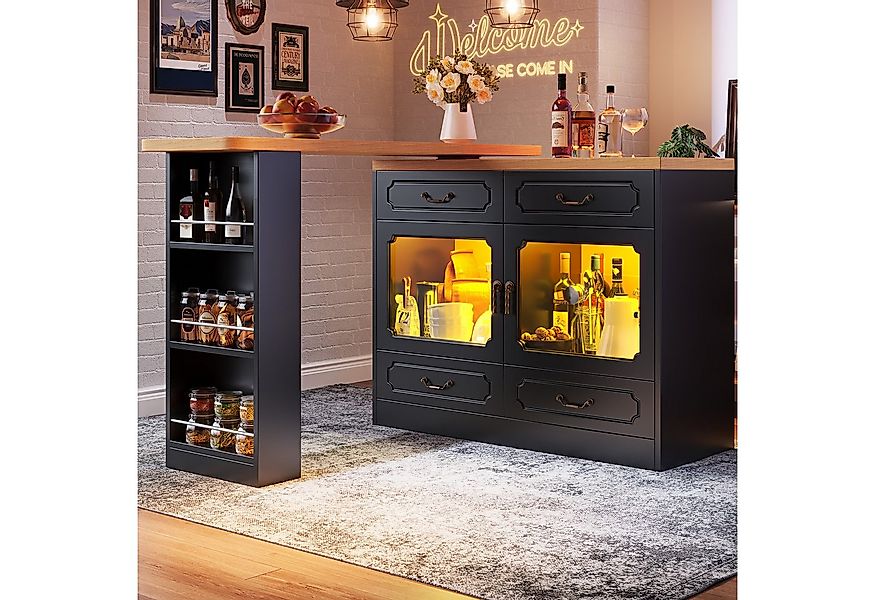 OKWISH Bartisch Ausziehbarer Kücheninsel,mit Stauraum (Ausziehbarer Bartisc günstig online kaufen