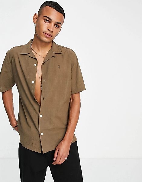 AllSaints – Hemd mit Reverskragen in Khaki-Grün günstig online kaufen