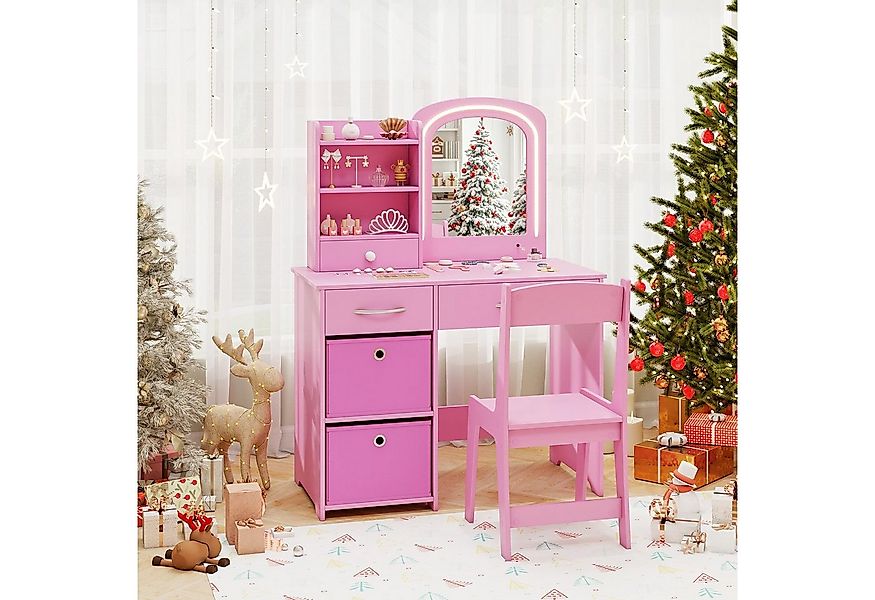COSTWAY Schminktisch, Kinder Schminktisch mit Beleuchtung & 2 Boxen günstig online kaufen