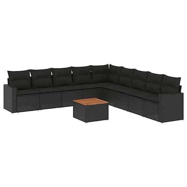 vidaXL 10-Tlg Garten-Sofagarnitur mit Kissen Schwarz Poly Rattan 3256496 günstig online kaufen