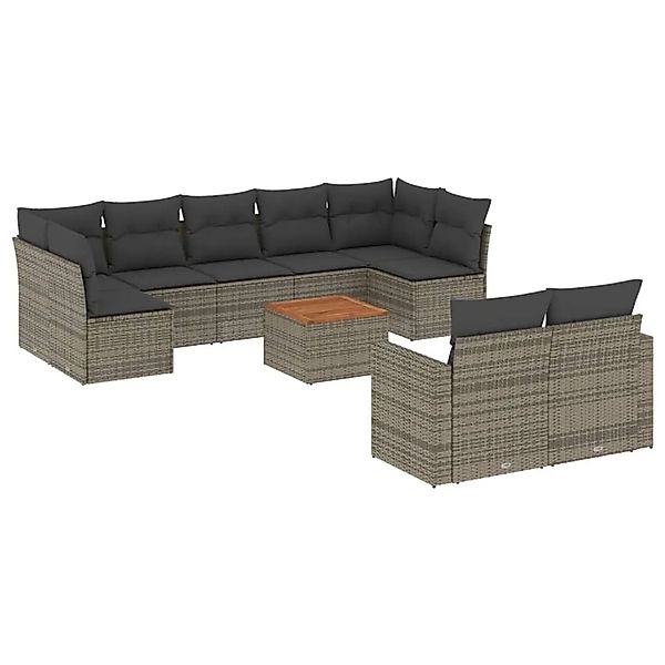 vidaXL 10-Tlg Garten-Sofagarnitur mit Kissen Grau Poly Rattan 3224275 günstig online kaufen