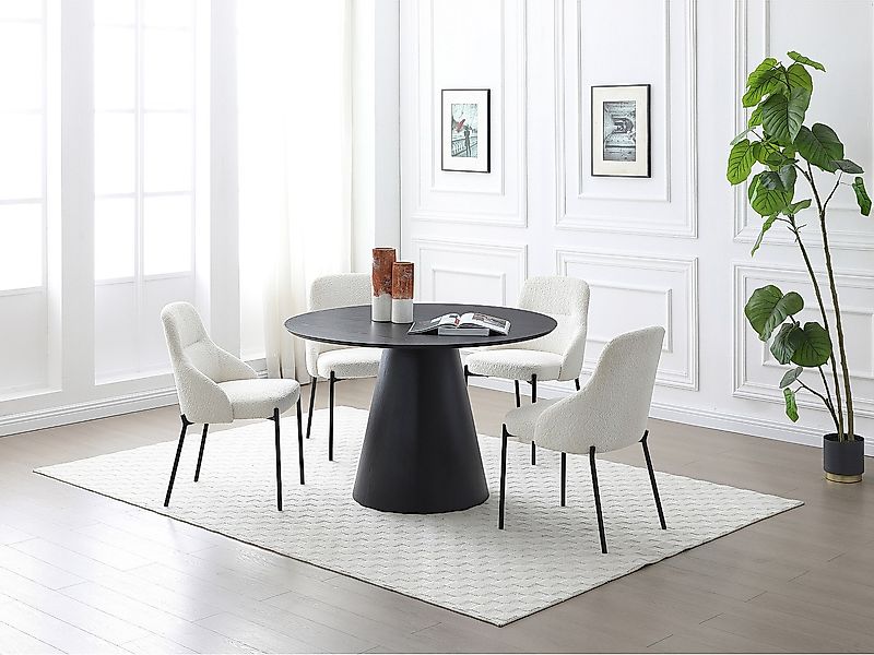 Esstisch rund - 4 Personen - Eichenfurnier - Schwarz - BURSANA günstig online kaufen