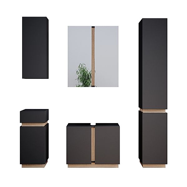 Vicco Badmöbel-Set Gloria, Anthrazit/Sonoma, 5 Teile, günstig online kaufen