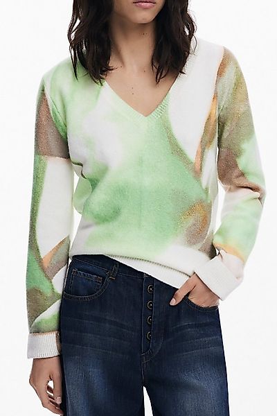 Desigual Strickpullover Damen Langarmshirt mit Fantasiemuster und V-Ausschn günstig online kaufen
