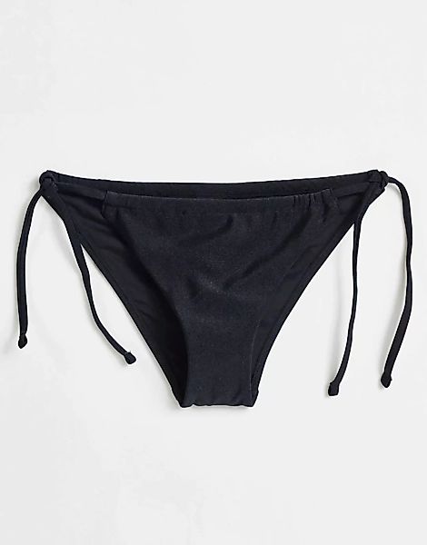 Topshop – Seitlich geschnürtes Bikiniunterteil in glänzendem Schwarz günstig online kaufen