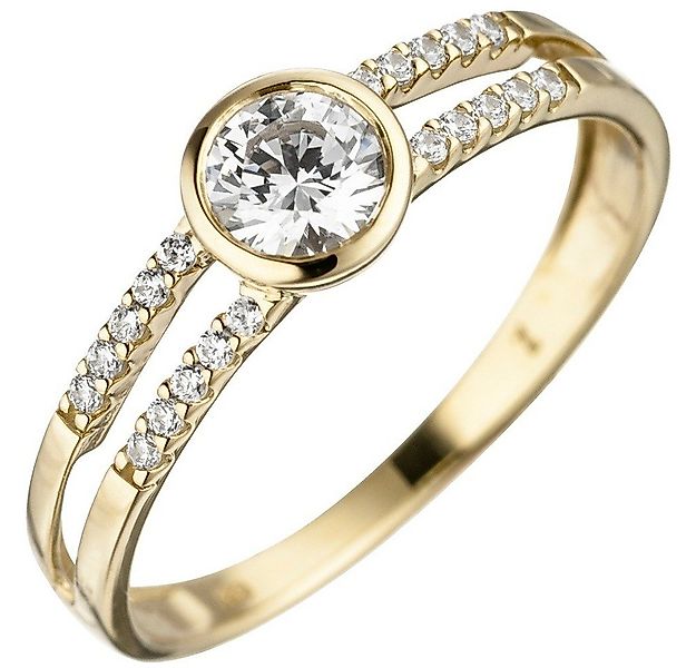 Schmuck Krone Goldring Damenring aus 333 Gelbgold mit 21 Zirkonia, Gold 333 günstig online kaufen