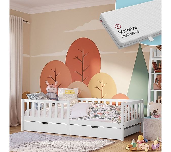 Bellabino Kinderbett Vere mit Rausfallschutz und Lattenrost (weiß mit Matra günstig online kaufen