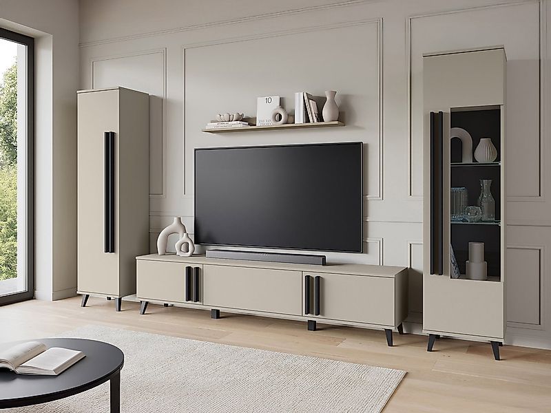 MIRJAN24 Wohnwand Helsinki II, (4er-Set, Vitrine, Regal, TV-Lowboard, Wandr günstig online kaufen