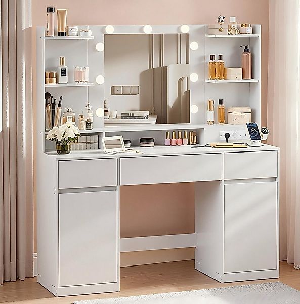 VASAGLE Schminktisch mit Spiegel und LED-Leuchten, Steckdosenleiste, Schubl günstig online kaufen