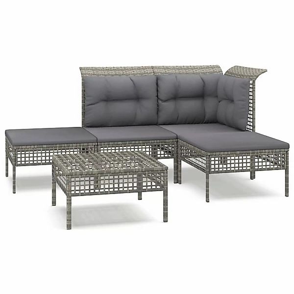 Vidaxl 5-tlg. Garten-lounge-set Mit Kissen Grau Poly Rattan günstig online kaufen