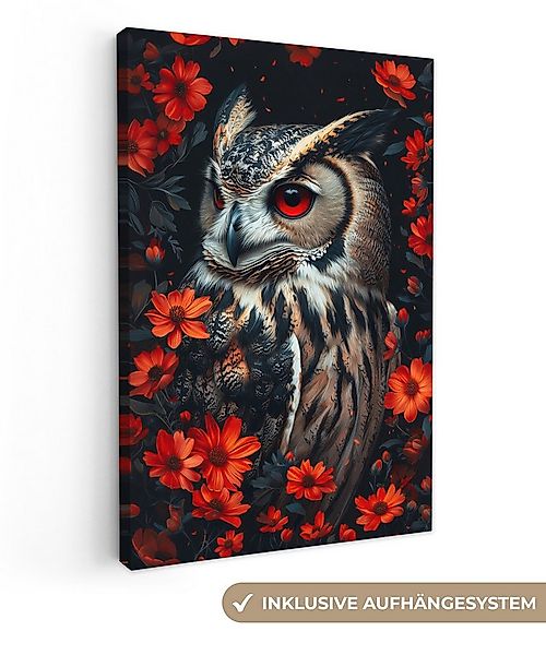OneMillionCanvasses® Leinwandbild Eule - Waldtiere - Rote Blumen - Natur, F günstig online kaufen