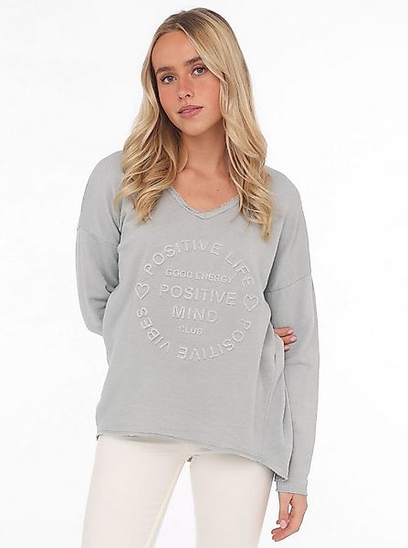 Zwillingsherz Sweatshirt "Positive Mind" ausgefranster V-Ausschnitt, Used L günstig online kaufen