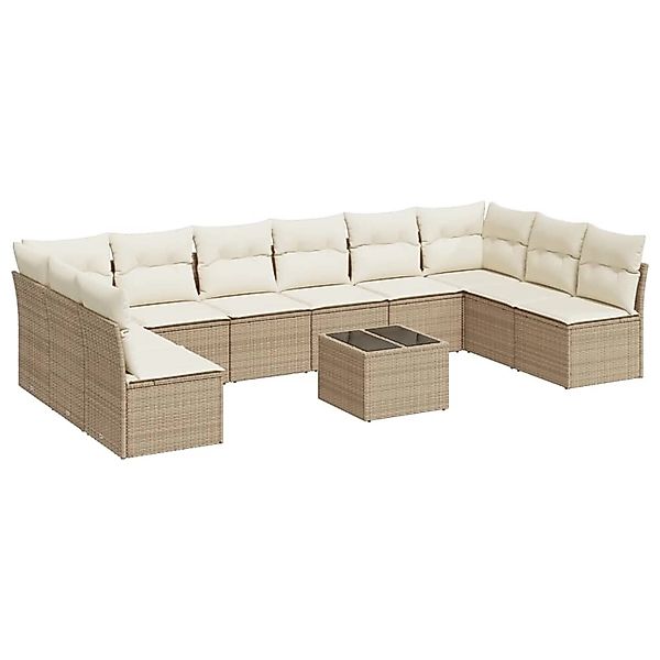 vidaXL 11-Tlg Garten-Sofagarnitur mit Kissen Beige Poly Rattan 3218098 günstig online kaufen