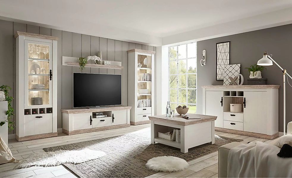 Wohnwand  Roble ¦ weiß ¦ Maße (cm): B: 320 H: 201 Kommoden & Sideboards > W günstig online kaufen