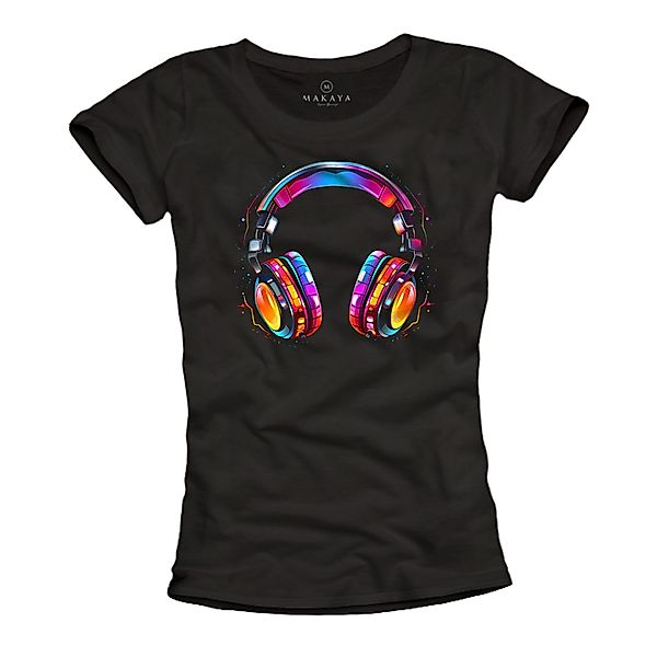 MAKAYA Print-Shirt Damen Hipster Motiv Kopfhörer günstig online kaufen