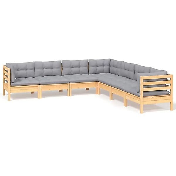 vidaXL 7-Tlg Garten-Lounge-Set mit Grauen Kissen Kiefer Massivholz 3096790 günstig online kaufen