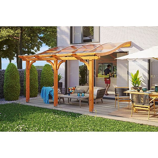 Skan Holz Terrassenüberdachung Venezia 434 x 239 cm Leimholz Eiche hell günstig online kaufen