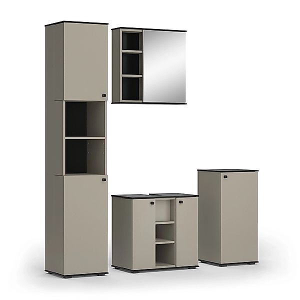 Vicco Badmöbel-Set Joli Greige 4 Teile mit Hochschrank und Midischrank günstig online kaufen