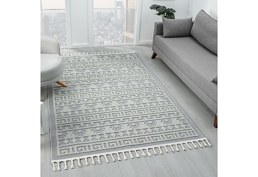 Vimoda Teppich Wohnzimmer Boho Skandi Frisé-Teppich, Rechteck, In & Outdoor günstig online kaufen