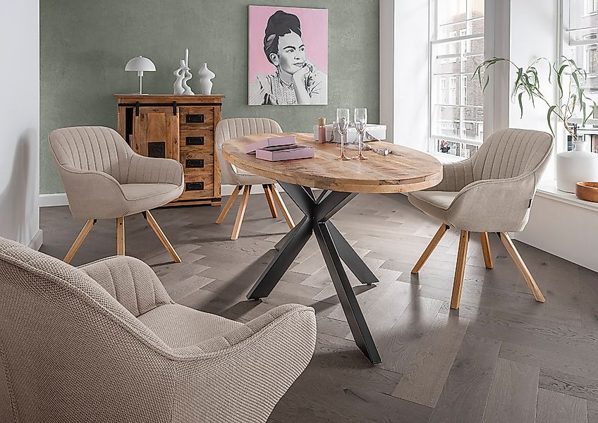 Esszimmer Set Matera beige & Tisch Avola oval Gestell Cross günstig online kaufen