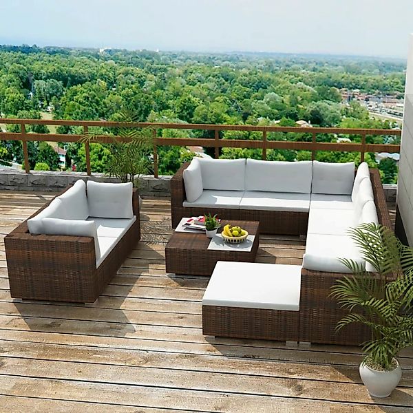 10-tlg. Garten-lounge-set Mit Auflagen Poly Rattan Braun günstig online kaufen