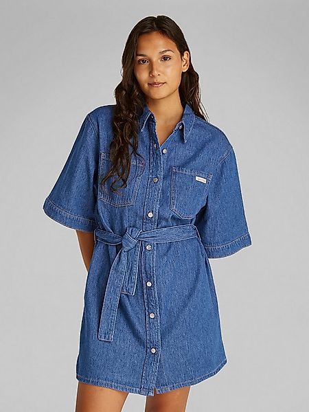 Calvin Klein Jeans Jeanskleid LINEN BOXY BELTED SHIRT DRESS mit Kimonoärmel günstig online kaufen