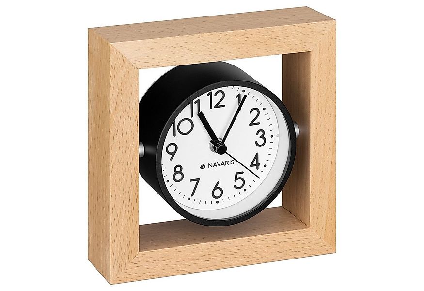Navaris Tischuhr Analog Holz Tischuhr Quadrat Design - 13,2 x 13,2 x 4,3cm günstig online kaufen