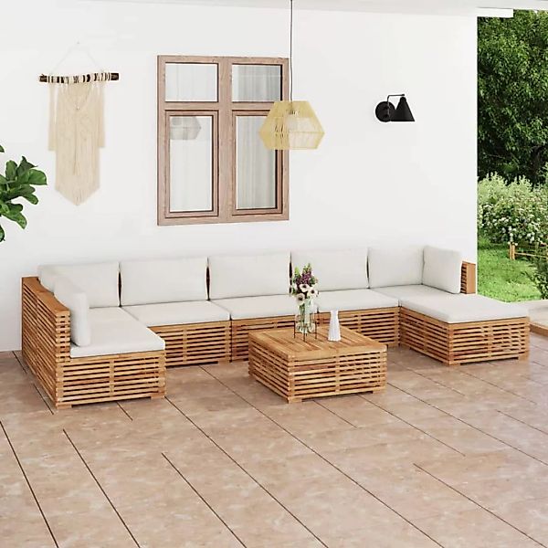 8-tlg. Garten-lounge-set Mit Kissen Creme Massivholz Teak günstig online kaufen