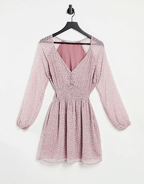 Abercrombie & Fitch – Kleid mit Ballonärmeln und Blumenmuster in Rosa günstig online kaufen
